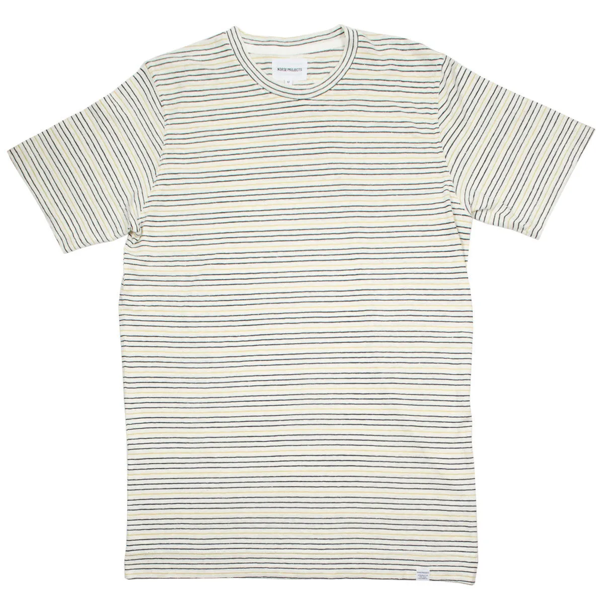 Norse Projects - James Fine Stripe T-shirt - Dried Olive / Ecru